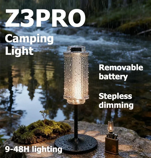 BRS Z3 PRO LED Campinglaterne mit Typ-C Akku, wiederaufladbare Mini-LED-Taschenlampe für Outdoor und Zelt, transparent - Bild 1
