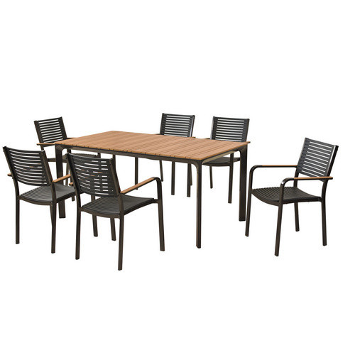 Merxx Paliano Gartenmöbel-Set 7-tlg. mit 6 Sitzplätzen in Schwarz und Grau aus Stahl und Kunststoff, Tisch B: 156 cm, T: 90 cm, H: 90 cm - Bild 4