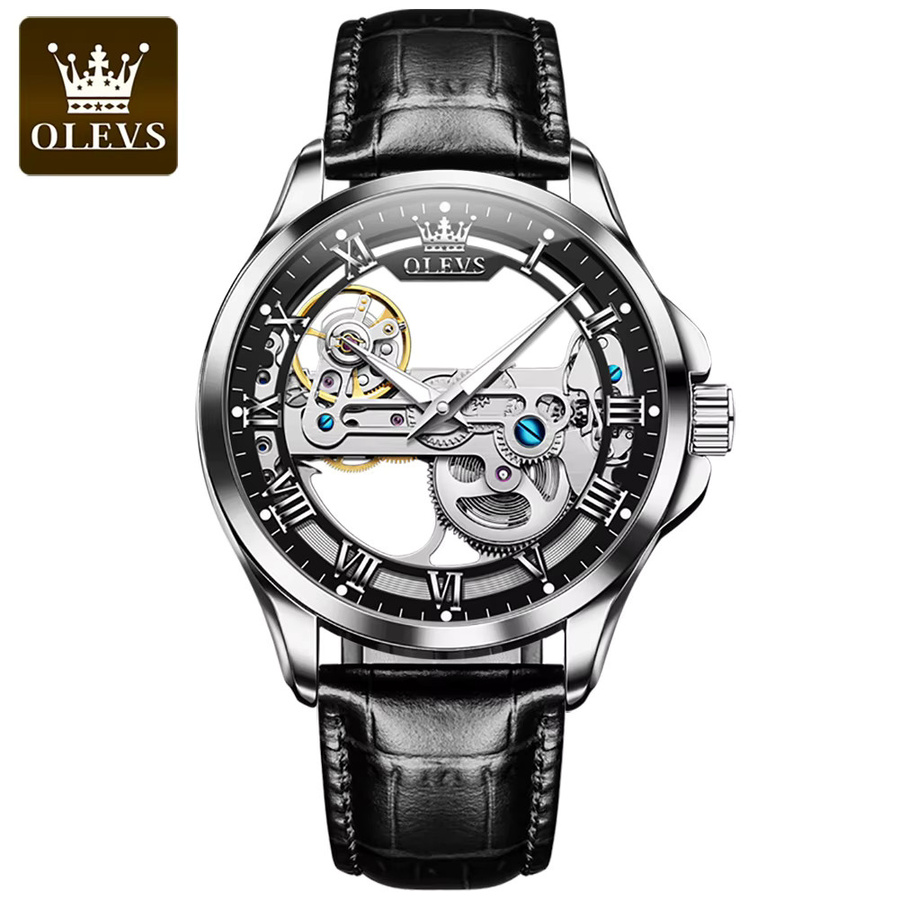 OLEVS Armbanduhr, Automatik, Leder, Schwarz, Herren - Bild 7