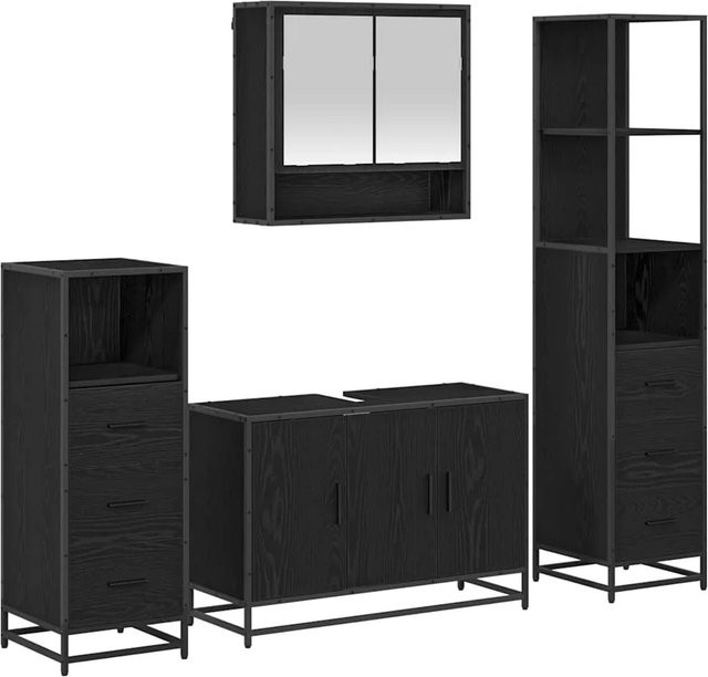 vidaXL Badezimmermöbel-Set 4-teilig in Schwarz und Eichen-Optik aus Holzwerkstoff mit Spiegelschrank, Waschbeckenunterschrank, niedrigem Badschrank und hohem Badschrank - Bild 1