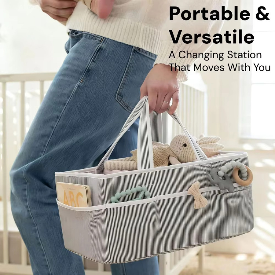 Baby-Windel-Caddy-Organizer von Fun Uncle in Grau als Aufbewahrungskorb für Neugeborenen-Essentials und Windelstation - Bild 4