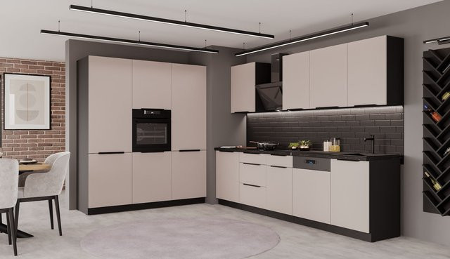 Moderne Einbauküche ARONA Küchenzeile in Kaschmir Beige und Schwarz matt - Bild 1