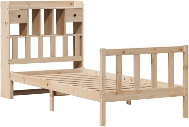 vidaXL Massivholzbett aus Kiefer mit Regal in rustikalem Design, ohne Matratze, B/T/H: 90 x 200 cm - Bild 1