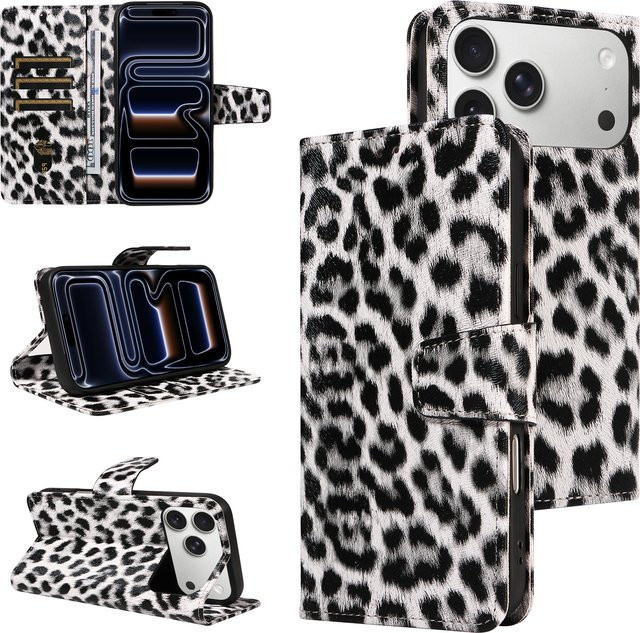 Stoßfeste Leder-Handyhülle mit Leopardenmuster für iPhone 11 bis iPhone 17 Pro Max Plus Mini in Multicolour und Purple - Bild 1
