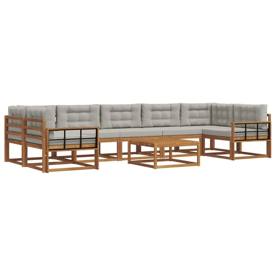 vidaXL Outdoor-Sofagarnitur in L-Form aus Akazienholz mit 8 Kissen in Hellgrau - Bild 2