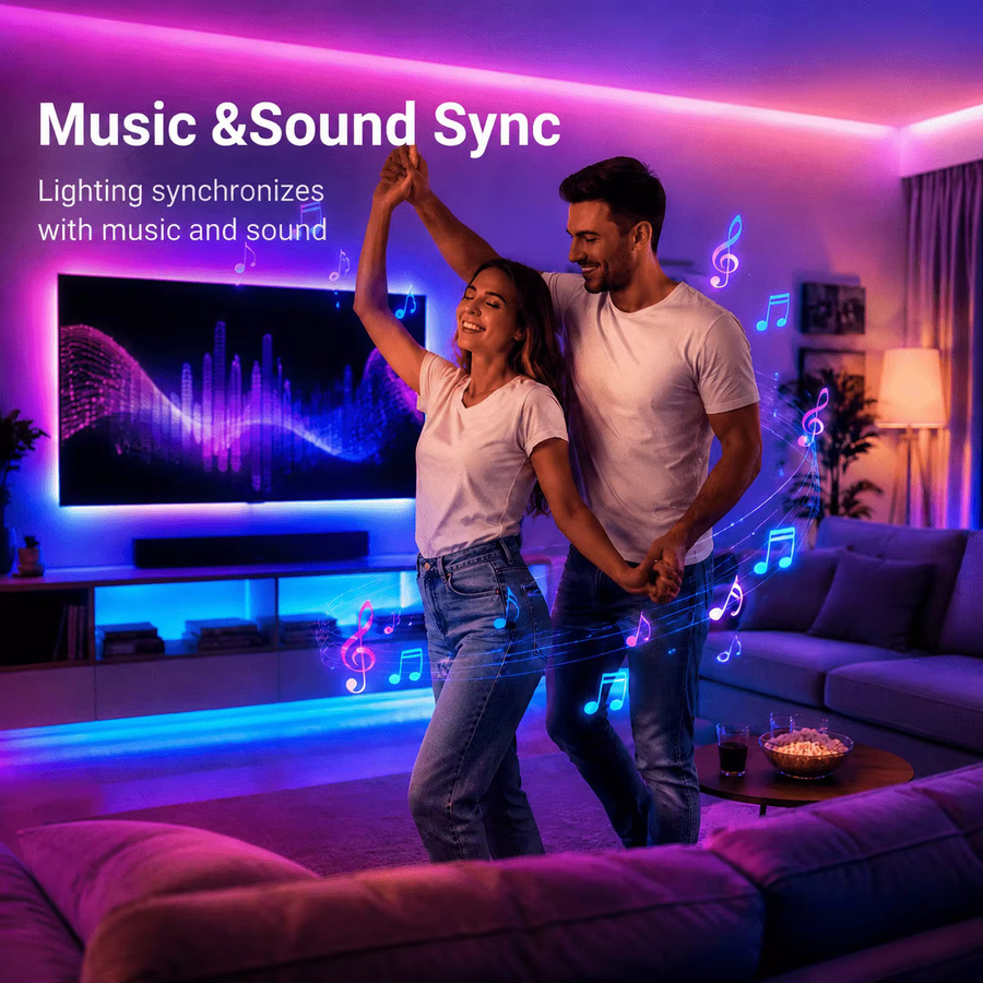 GHUSTAR RGB LED-Lichtstreifen mit Bluetooth-App-Steuerung und Musik-Synchronisation für TV-Hintergrundbeleuchtung und Wohnzimmer, Multicolour - Bild 6