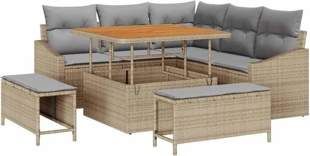 vidaXL Gartensofa-Set aus Polyrattan in Beige mit Kissen und integriertem Stauraum für Garten und Terrasse - Bild 1