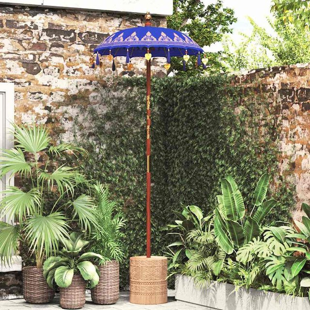 vidaXL Balinesischer Sonnenschirm Blau mit Holzgestell B/T/H: 95 x 95 x 260 cm - Bild 2