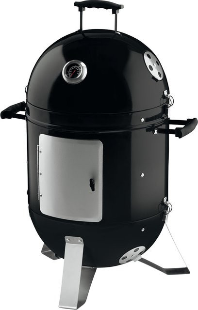 GRILLMEISTER Räucherofen aus Stahl in Schwarz mit Ø 40 cm und Temperaturbereich von 0 - 530°C für Holzkohle - Bild 1
