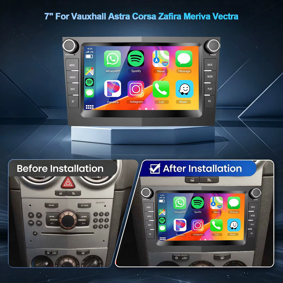 ESSGOO Android 15 Autoradio mit 7 Zoll Display, 4GB RAM + 64GB Speicher, Wireless Carplay, Android Auto, GPS, Bluetooth und WiFi für OPEL Astra Corsa Zafira Meriva Combo Signum Vectra Vivara, Schwarz - Bild 2