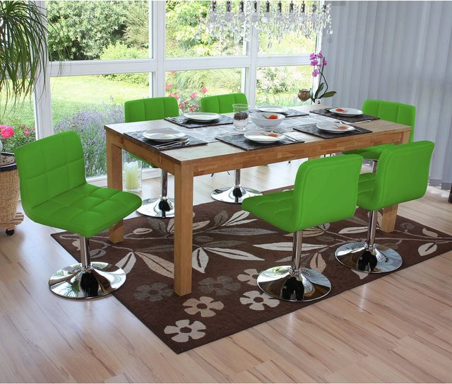 6er-Set MCW Esszimmerstühle Cadiz Drehstühle aus Kunstleder in Grün mit Chromgestell - Bild 1