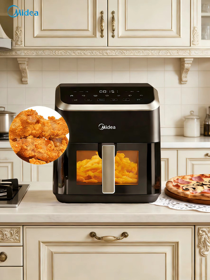 Midea Smart Heißluftfritteuse mit 5l Kapazität, Schwarz, App-Steuerung und Durchsichtfenster für fettarmes Kochen - Bild 5