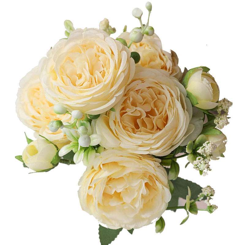 TOMTOP JMS 3 Bündel Künstliche Persische Rosen in Gelb und Creme, Handgebundene Textil-Rosenblumenstrauß zur Dekoration für Hochzeit und Wohnzimmer - Bild 5