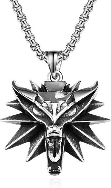Wolfskopf-Medaillon-Anhänger-Halskette, Edelstahl, Schwarz, Herren - Bild 1