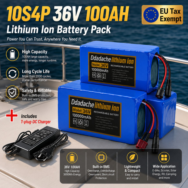 Ddadache 18650 Akkupack 10S4P Lithium-Batterie 36V 100Ah in Blau für Elektroroller und E-Fahrzeuge - Bild 1