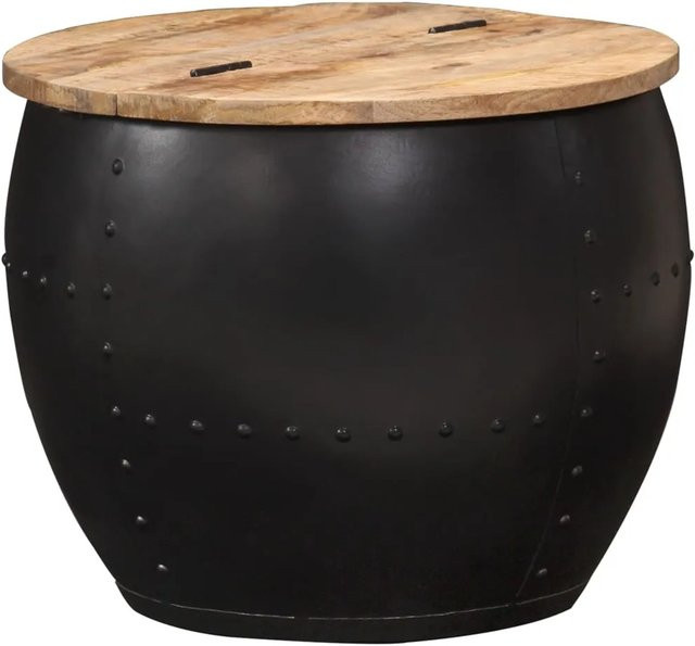 vidaXL Couchtisch Rund aus Massivholz Mango in Braun und Schwarz, Durchmesser: 53 cm, Höhe: 43 cm - Bild 1