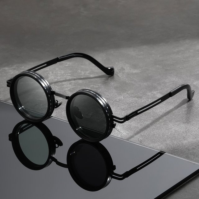 WEIPO Steampunk-Drehbrille, Vollrand, Round, Unisex, black - Bild 1