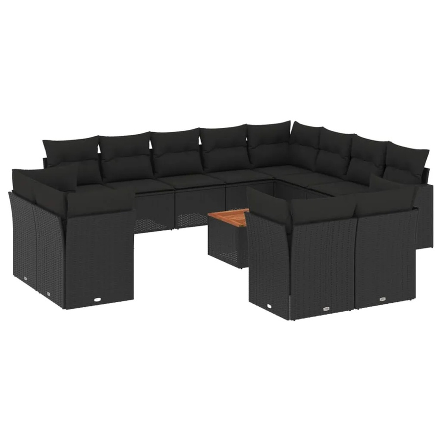 vidaXL 13-teilige Garten-Sofagarnitur aus Poly-Rattan und Akazienholz in Schwarz mit Kissen - Bild 2