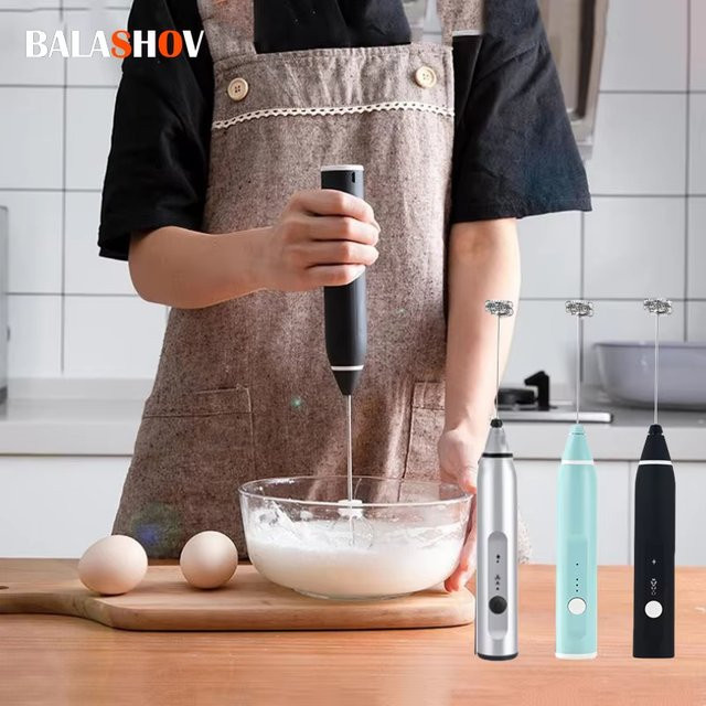 XIADYINJIA Elektrischer Handmixer in Schwarz, Wiederaufladbarer 3-Gang Milchaufschäumer und Eierschläger aus Kunststoff - Bild 1
