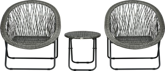 Outsunny Klappbare Gartengarnitur für Balkon und Terrasse mit Couchtisch, 2 Stühlen und Kissen in Grau - Bild 1