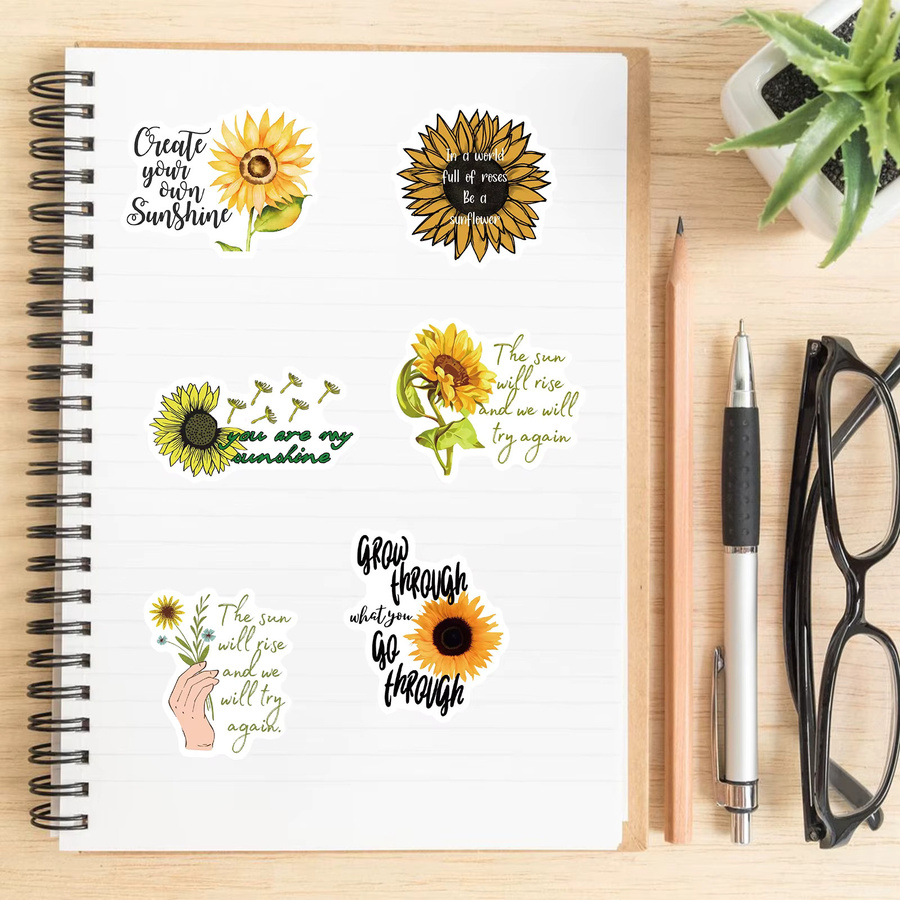 50 oder 100 Stück Pastorale Sonnenblumen PVC Aufkleber für Scrapbooking und DIY Dekoration in Mehrfarben - Bild 2