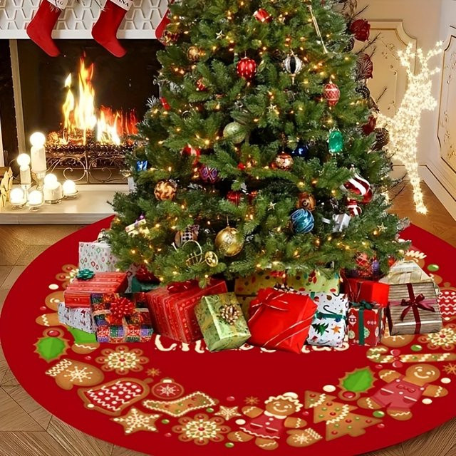 VIKAMA Weihnachtsbaumrock mit Merry Christmas Lebkuchenmann-Aufdruck in Rot - Bild 1