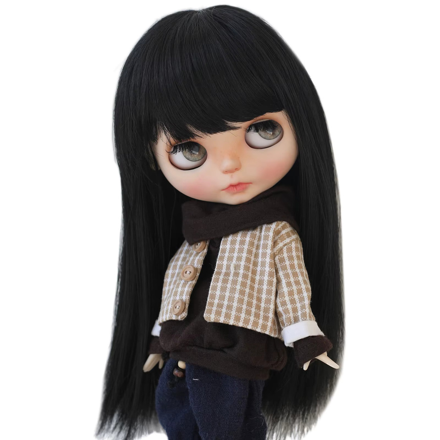 Lindollwing Blyth Perücke langes glattes schwarzes Haar 9-10 Zoll - Bild 3