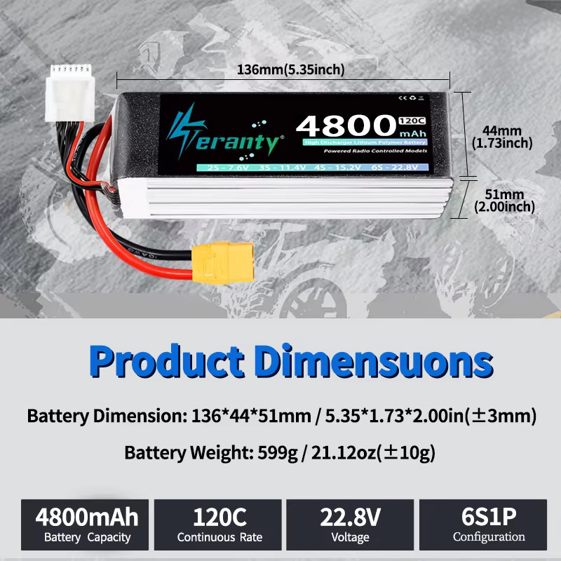 TERANTY 6S 4800mAh Lipo-Akku, 22,8V 120C/240C, mit XT60 XT90 Stecker - Bild 4
