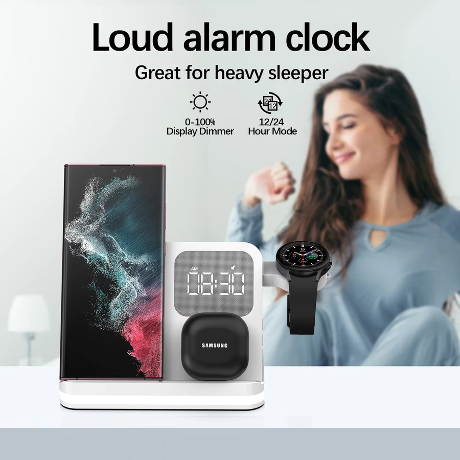 Samsung 6-in-1 kabellose Schnellladestation mit Ständeruhr für Galaxy Watch und Buds in Schwarz oder Weiß - Bild 4