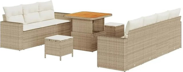 vidaXL Garten-Sofa-Set 10-teilig aus Poly Rattan in Beige mit Polstern und Metallrahmen - Bild 1