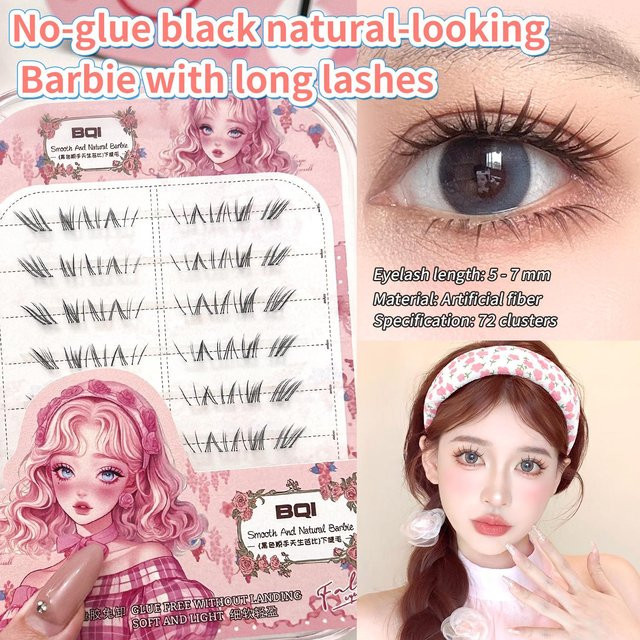 BQI Selbstklebende segmentierte untere Wimpern, 5–7 mm, Schwarz, Unisex - Bild 1
