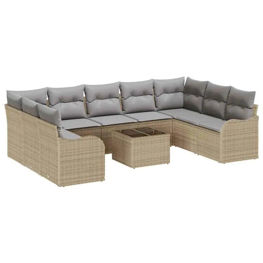 vidaXL Garten-Sofa-Set 10-teilig aus Poly-Rattan in Beige und Grau mit Kissen und Tisch in U-Form - Bild 2