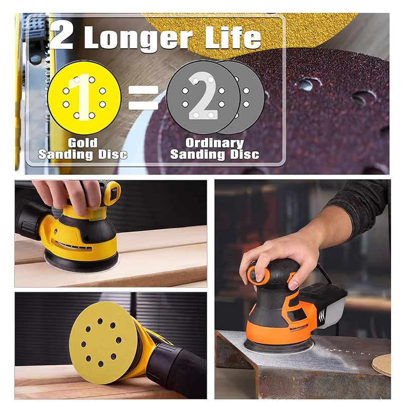 TQLQ Schleifscheiben Set mit 8 Löchern, 5 Zoll, 50 Stück, Gelb, für Auto, Holzbearbeitung und Metall - Bild 3