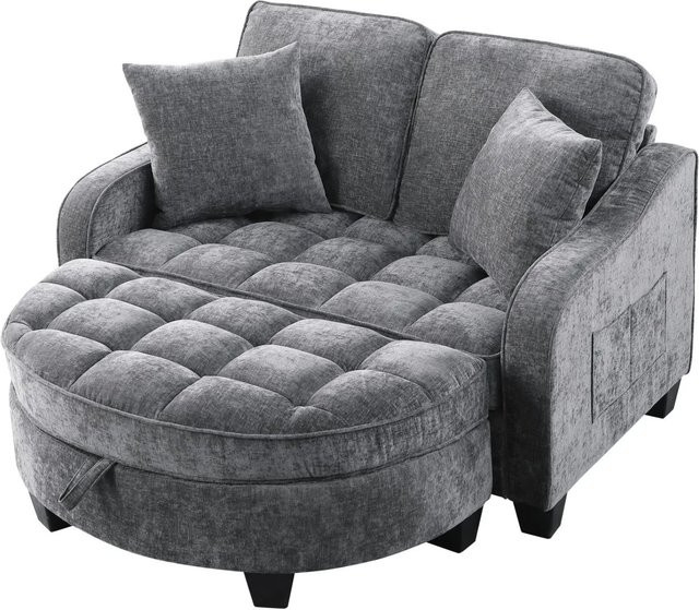 PXloue Schlafsofa Grau mit Aufbewahrungshocker, 2 in 1 Ecksofa Bett mit Eukalyptusholz-Rahmen und Stoffbezug - Bild 1