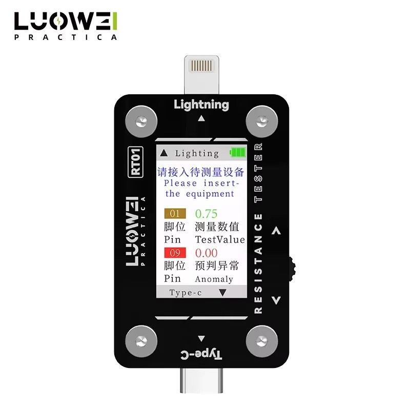 LUOWEI LW-RT01 Heckteinsatz-Tester für Mobiltelefone mit USB-C-Beleuchtungsdock-Anschluss und automatischer Erkennung in Schwarz - Bild 2