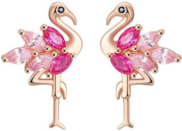 Ohrringe Flamingo, 925 Silber, Roségold, Zirkonia, Damen - Bild 1