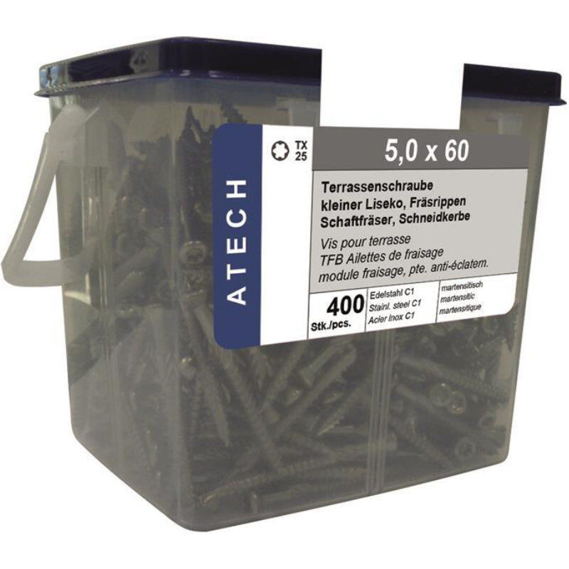 Reisser Edelstahl-Terrassenschrauben mit Torx-Antrieb in Silber, 400 Stück, Durchmesser: 5 mm, Länge: 60 mm - Bild 1