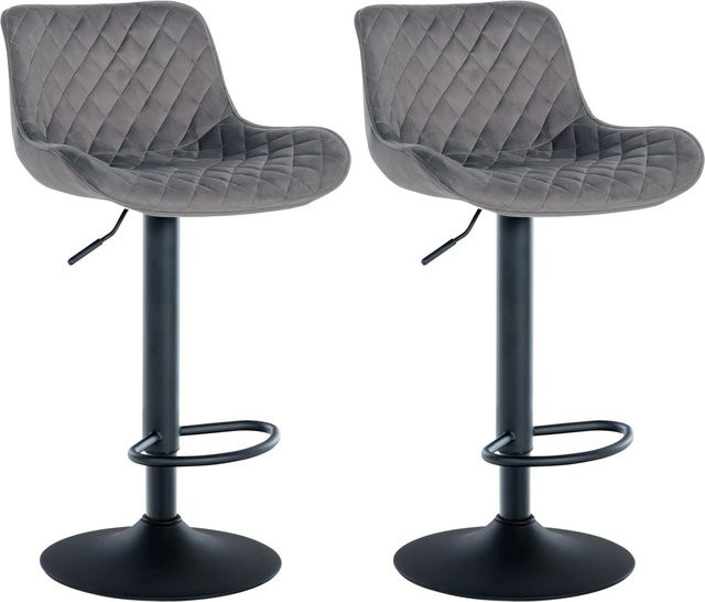 2er Set DELUKE Barhocker POVAN aus Samt in Dunkelgrau mit Lehne und 360 Grad Drehsitz, B/T/H: 48 x 54 x 81 cm - Bild 1