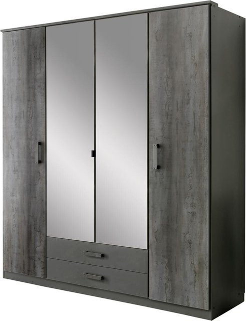 Kleiderschrank Duisburg in Graphit mit integrierten Schubladen und Spiegel, B/H/T: 180 x 199 x 58 cm - Bild 1