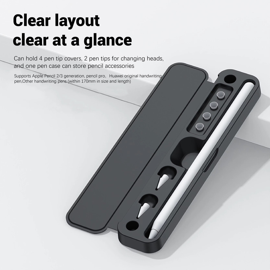 GITFOS Magnetische Absorptions-Stiftbox für Apple Pencil Pro, 2. und 3. Generation sowie Huawei und Xiaomi Stylus Pen, Schutzhülle für iPad Zubehör, Schwarz - Bild 2