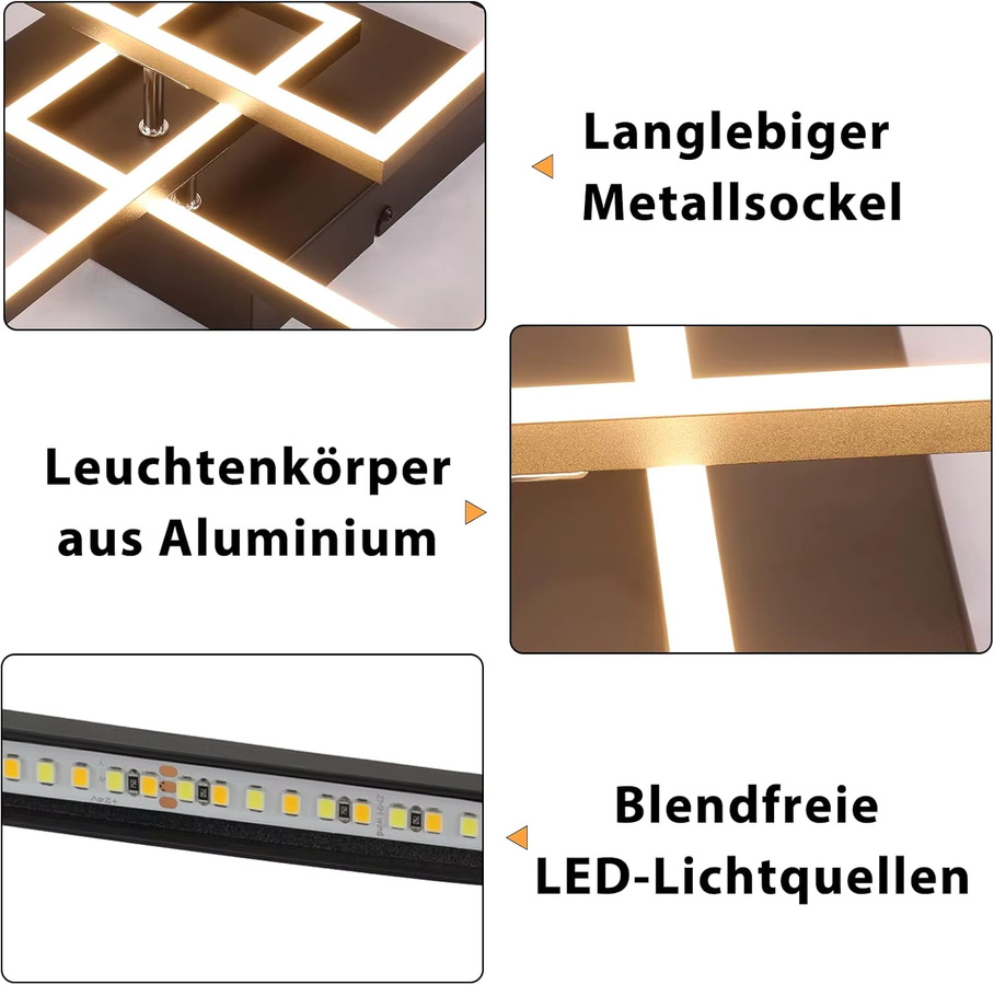 Cliheet Moderne LED-Deckenleuchte in Schwarz mit quadratischem Rahmen, 36 W, dimmbar - Bild 4