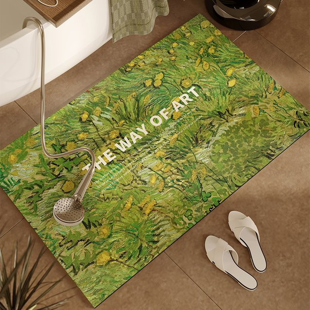 VIKAMA Wasserabsorbierende Badezimmer-Fußmatte im Ölgemälde-Stil aus Kieselgur, rutschfest - Bild 1