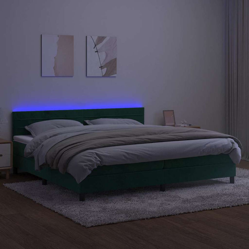 Vidaxl Boxspringbett Kontinentalbett mit Matratze und LED in Grün aus Samt, B/T: 200 x 200 cm - Bild 4