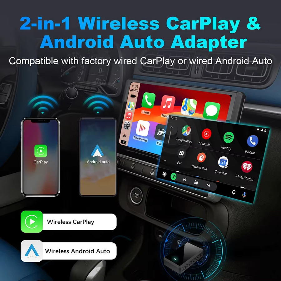 Qzonnect 2025 Wireless CarPlay und Android Auto Dongle Adapter mit 5 GHz WiFi und Bluetooth 5.0 in Schwarz oder Silber - Bild 2