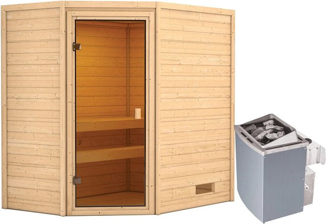 Woodfeeling Massivholzsauna Jella aus Fichte mit 9 kW Ofen und integrierter Steuerung, Farbe Braun, B/T/H: 195 x 145 x 187 cm - Bild 1