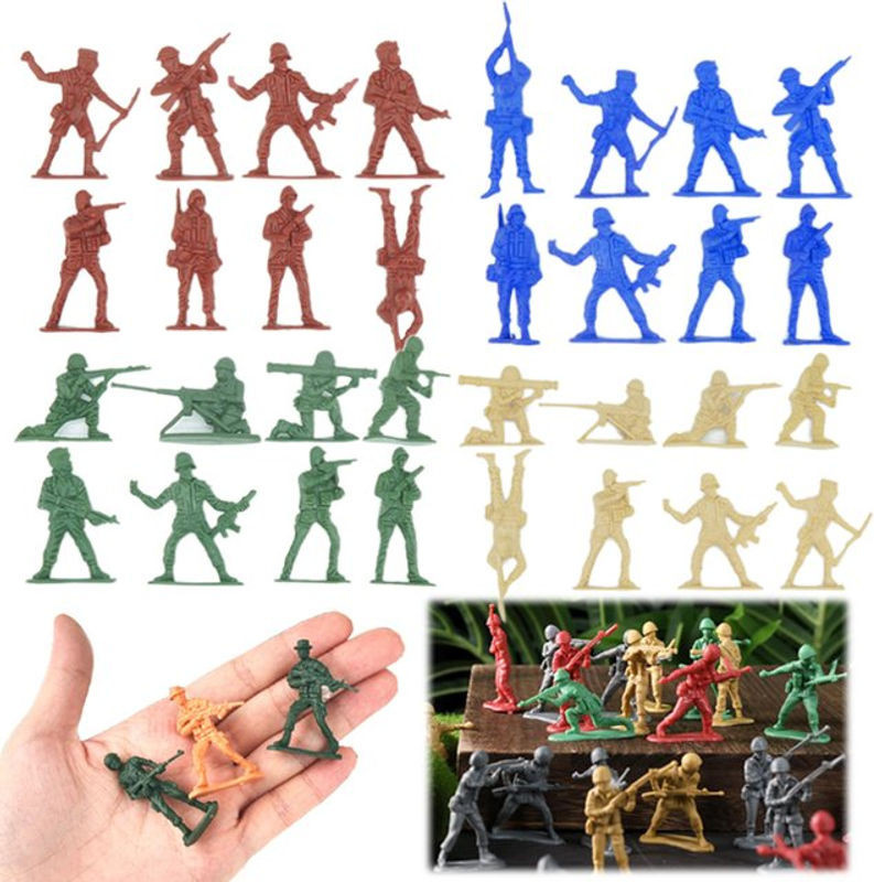 30er Set TMZ Soldaten Modell Figuren aus Kunststoff in Blau und Mehrfarbig, 5 cm Höhe - Bild 1