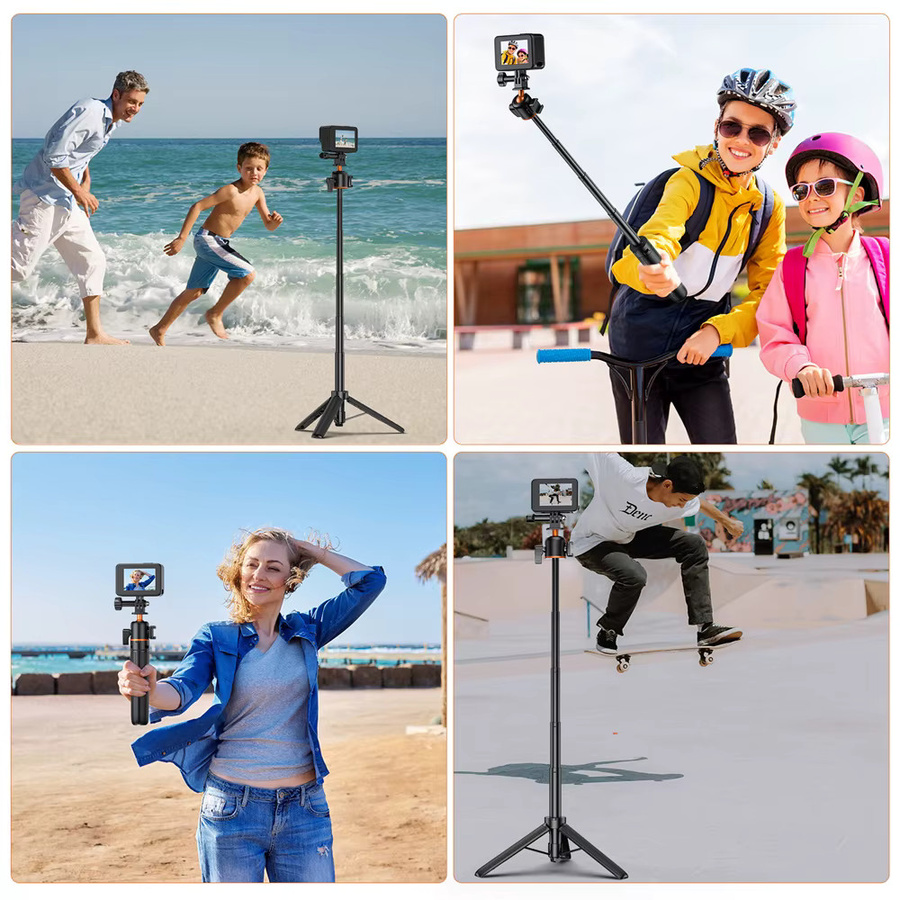 VRIG Selfie-Stick-Stativ mit 360-Grad-Kugelkopf und kalter Schuhmontage für Mikrofon oder Licht in Schwarz - Bild 5