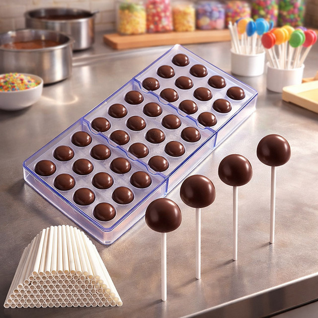 DIY Schokoladenlollipop-Set mit 100 Stäbchen und runden Formen in Transparent für selbstgemachte Süßigkeiten - Bild 1