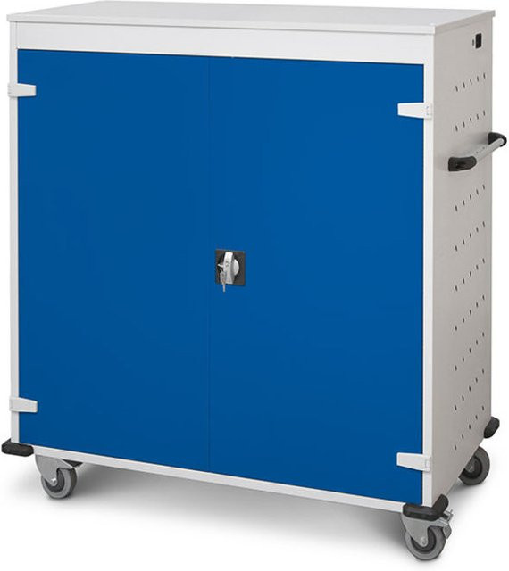 rotstahl Laptopwagen mit 30 Fächern, Korpus lichtgrau und dunkelblaue Türen, B: 92 cm, H: 131 cm - Bild 1