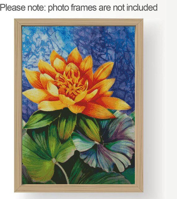 FIYO DIY Diamantmalerei Blume als Kreuzstich-Stickerei und Mosaik Wandaufkleber in Blau, B: 30 cm, H: 20 cm - Bild 1